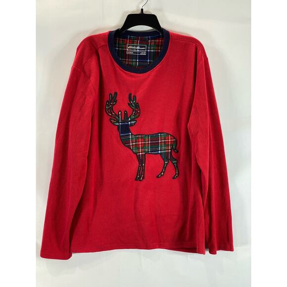 Eddie Bauer Other - EDDIE BUAER Men's Red/Green Holiday Moose Graphic Waffle Knit Pajama Shirt SZ XL